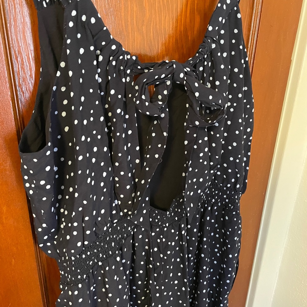 Loft Navy Blue and Polka Dot Tie Back Jumpsuit